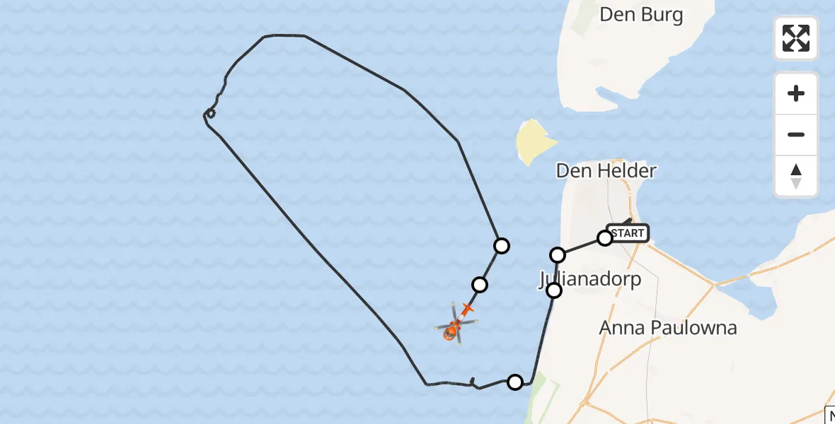 Vluchtroute Kustwachthelikopter Vliegveld De Kooy - , 27 juni 2024, 14:33