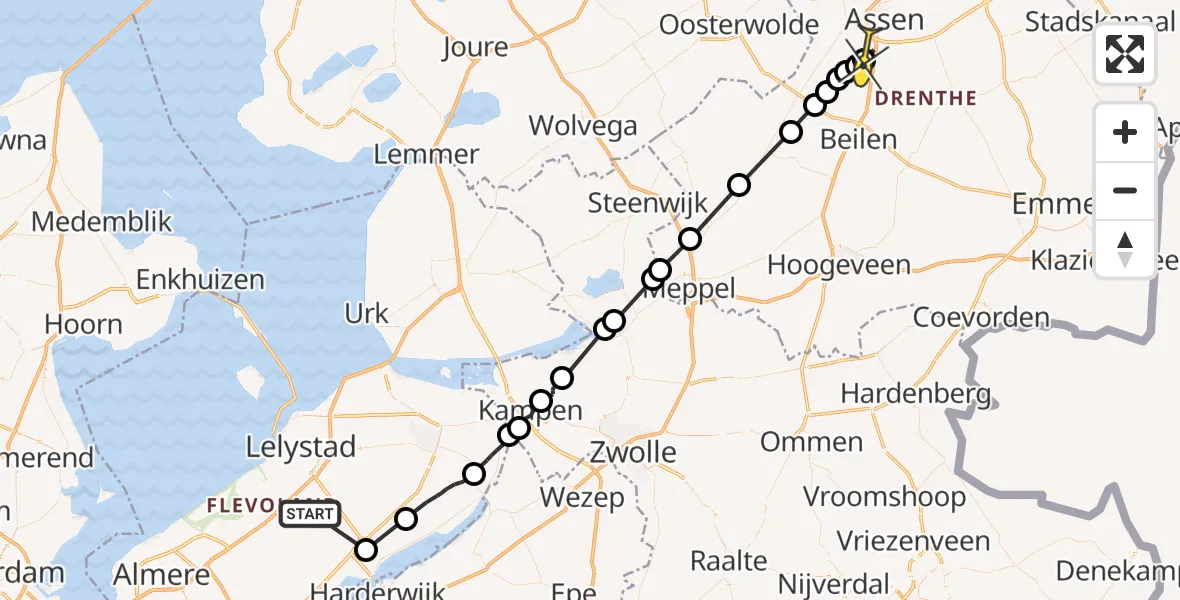 Routekaart van de vlucht: Ambulanceheli naar Assen, Eendenweg