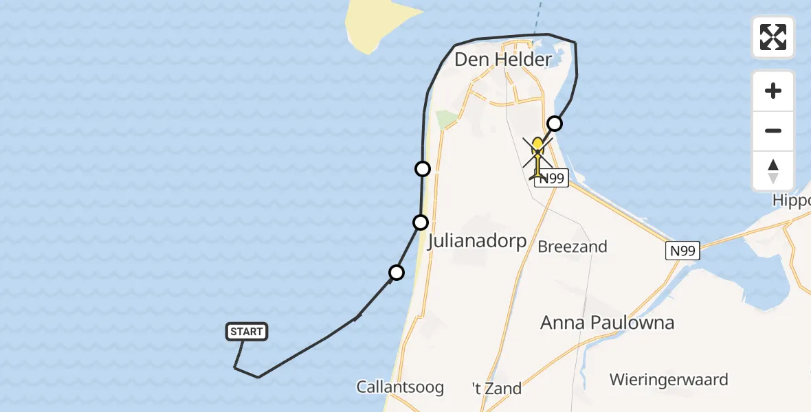 Routekaart van de vlucht: Kustwachthelikopter naar Vliegveld De Kooy, Luchthavenweg