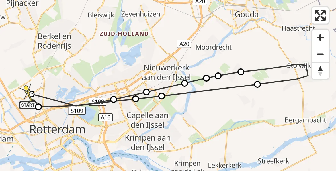 Routekaart van de vlucht: Lifeliner 2 naar Rotterdam The Hague Airport, Rozenlaan