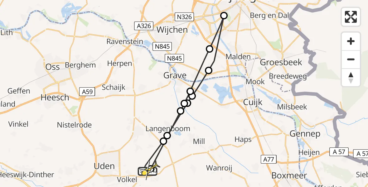 Routekaart van de vlucht: Lifeliner 3 naar Vliegbasis Volkel, Tarweweg