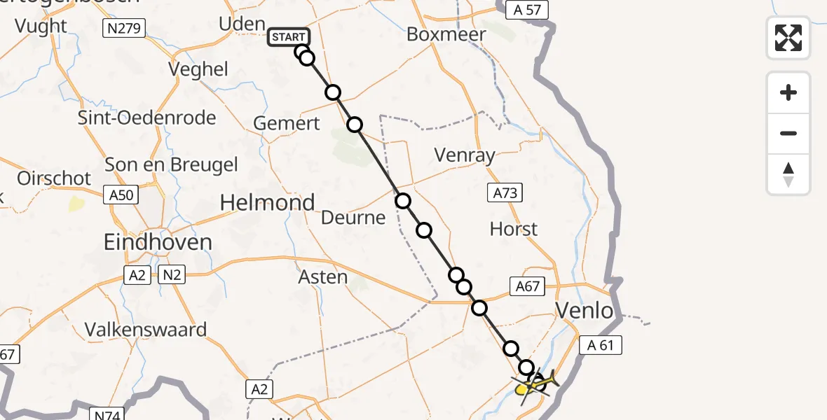 Routekaart van de vlucht: Lifeliner 3 naar Reuver, Hemelrijkstraat
