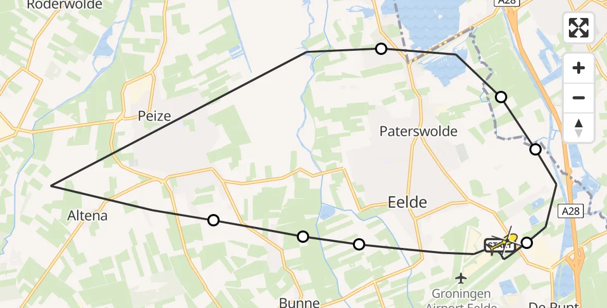 Routekaart van de vlucht: Lifeliner 4 naar Groningen Airport Eelde, Molenweg