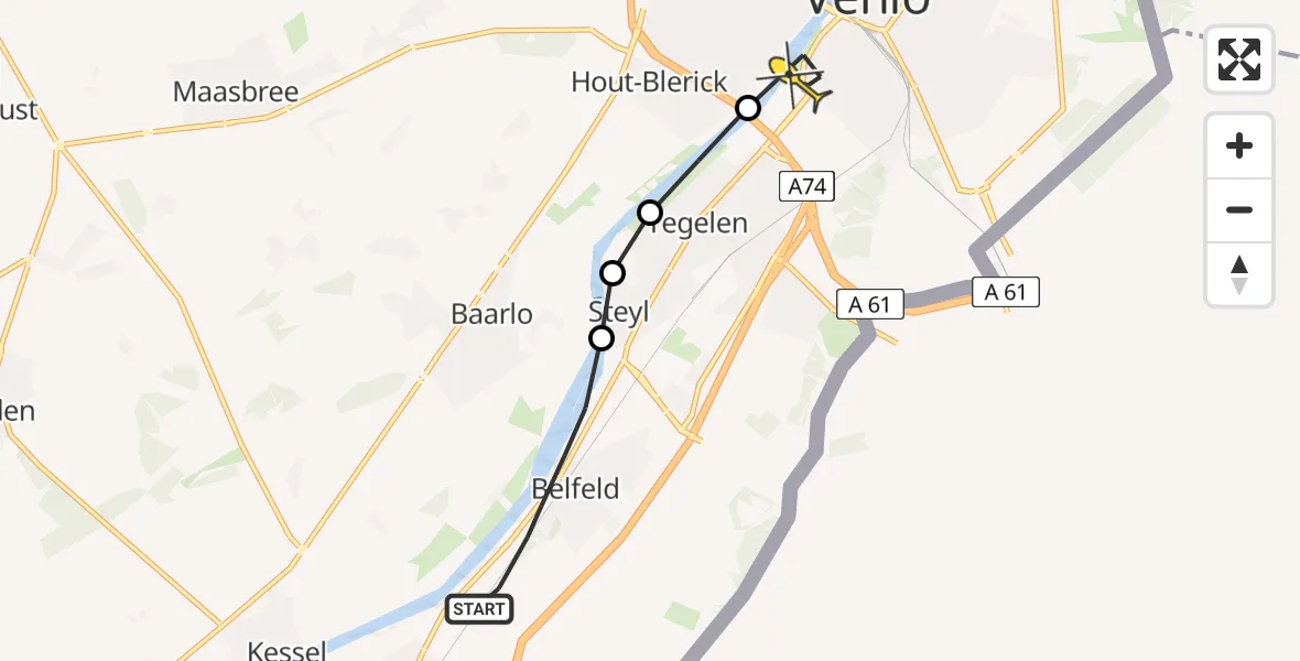 Routekaart van de vlucht: Lifeliner 3 naar Venlo, Parallelweg