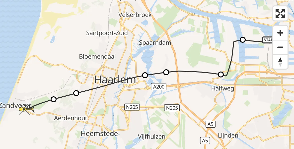 Routekaart van de vlucht: Lifeliner 1 naar Zandvoort, Hornweg