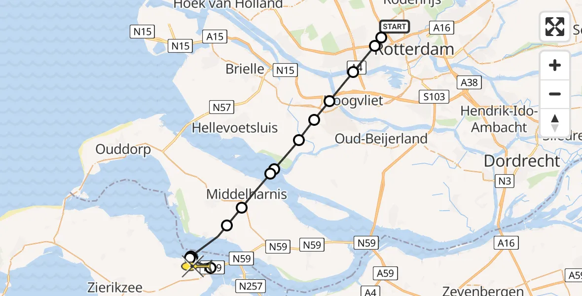 Routekaart van de vlucht: Lifeliner 2 naar Bruinisse, Vliegveldweg
