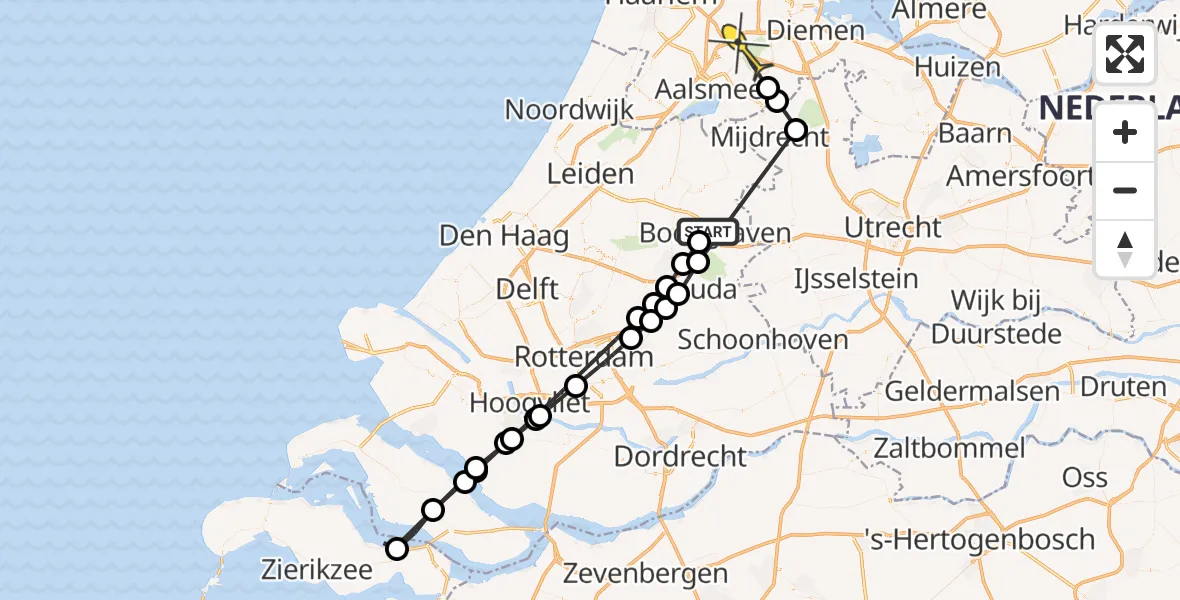 Routekaart van de vlucht: Politieheli naar Badhoevedorp, Ringdijk