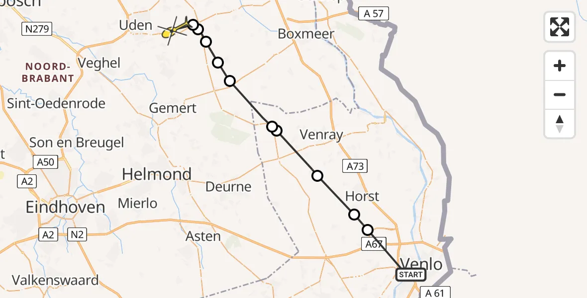 Routekaart van de vlucht: Lifeliner 3 naar Vliegbasis Volkel, Shakespearelaan