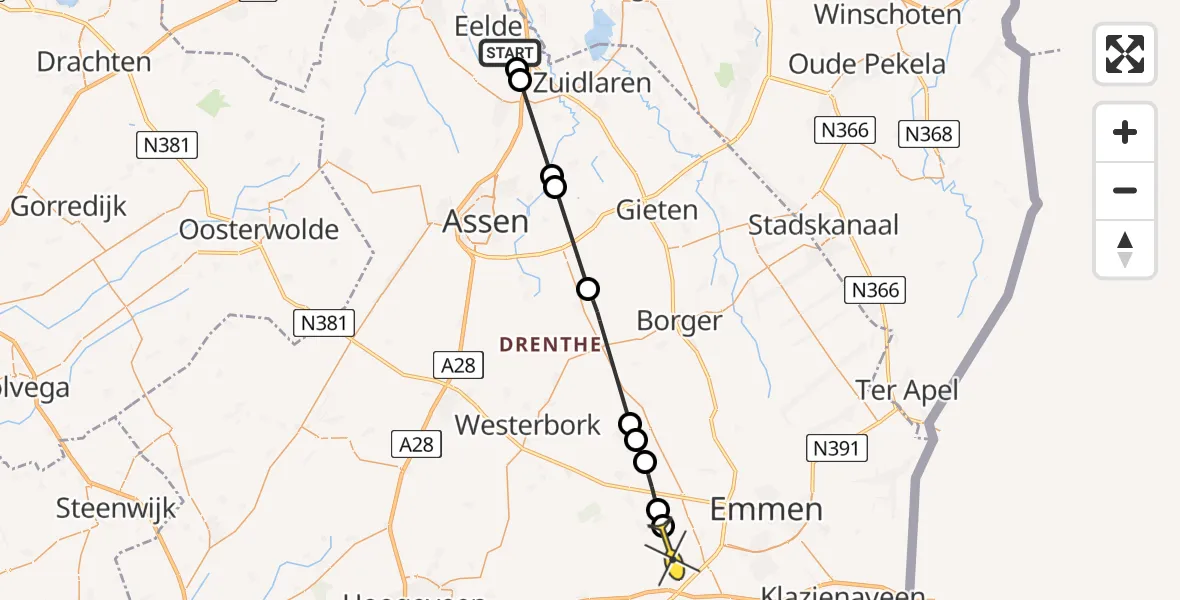 Routekaart van de vlucht: Lifeliner 4 naar Sleen, Middenveen