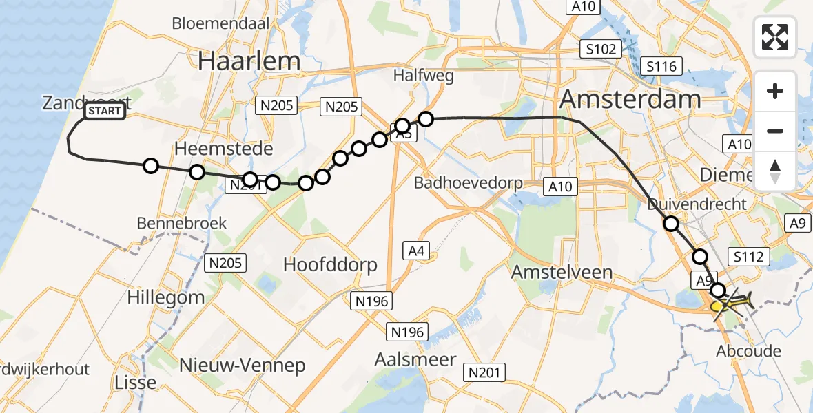 Routekaart van de vlucht: Lifeliner 1 naar Academisch Medisch Centrum (AMC), Kruisdel