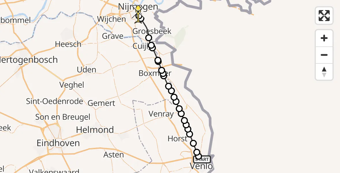 Routekaart van de vlucht: Lifeliner 3 naar Radboud Universitair Medisch Centrum, Weierveldweg
