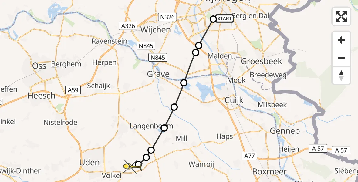 Routekaart van de vlucht: Lifeliner 3 naar Vliegbasis Volkel, Steenbokstraat