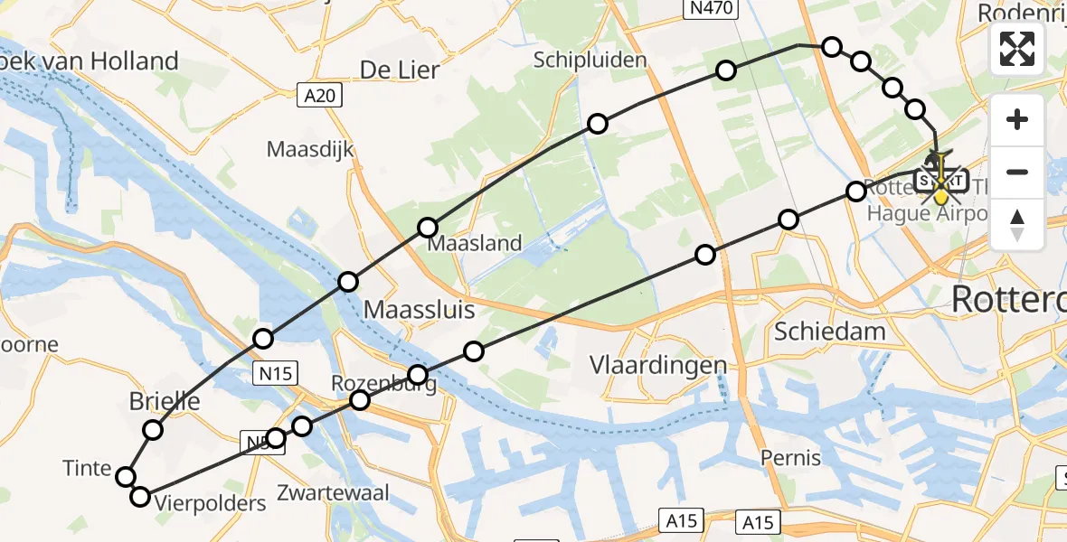 Routekaart van de vlucht: Lifeliner 2 naar Rotterdam The Hague Airport, Gaffelaar