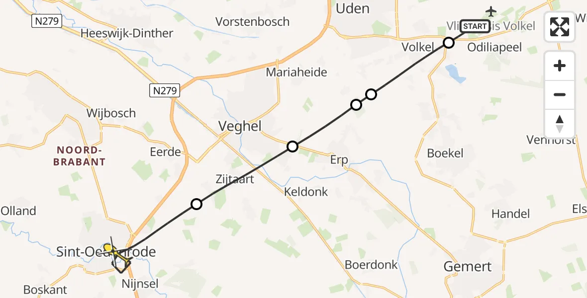 Routekaart van de vlucht: Lifeliner 3 naar Sint-Oedenrode, Rouwstraat