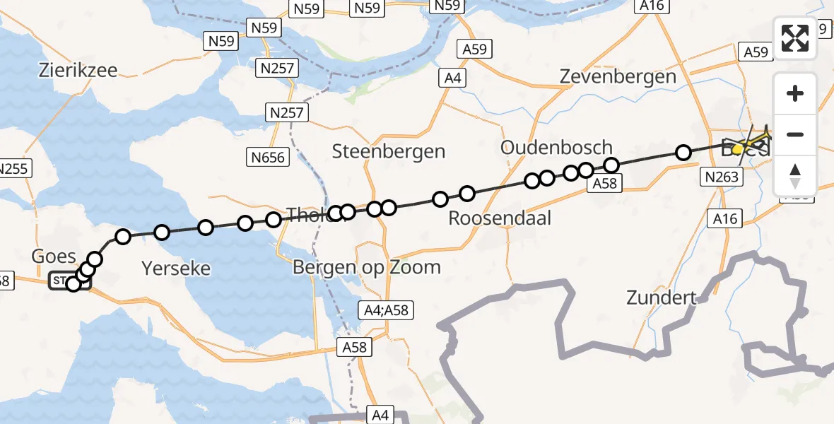 Routekaart van de vlucht: Lifeliner 2 naar Breda, Kasteelweg