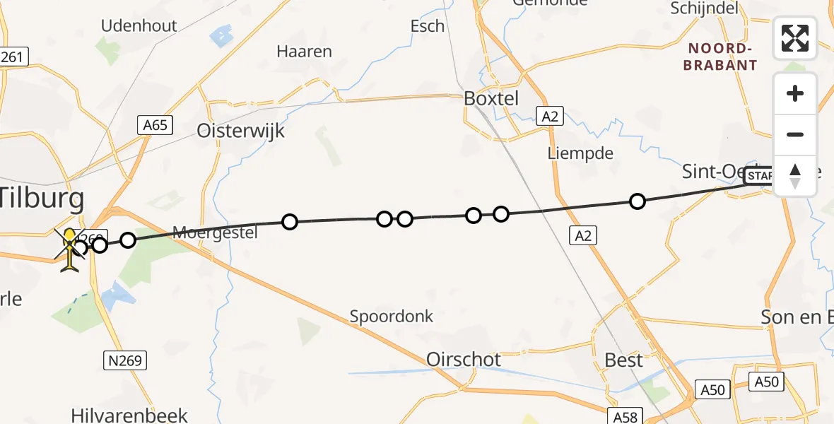 Routekaart van de vlucht: Lifeliner 3 naar Tilburg, Boskantseweg