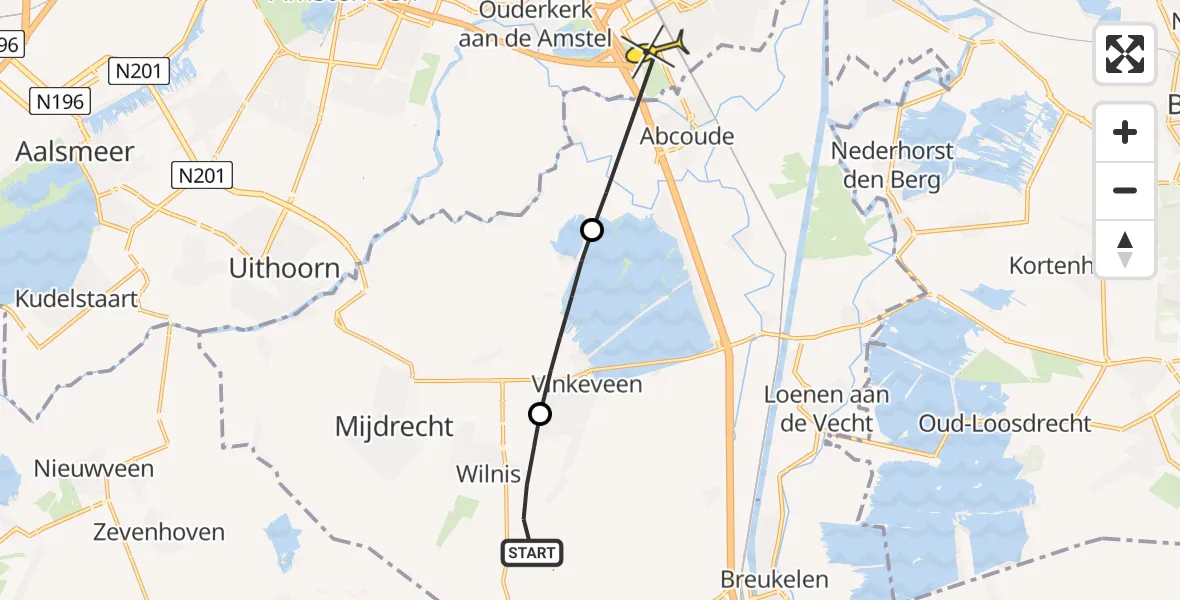 Routekaart van de vlucht: Lifeliner 1 naar Academisch Medisch Centrum (AMC), Korenmolenweg