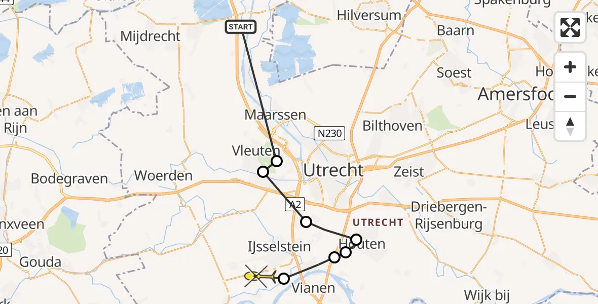 Routekaart van de vlucht: Politieheli naar Lopikerkapel, Theo van Doesburgstraat
