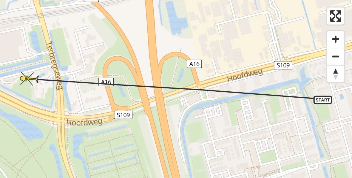 Routekaart van de vlucht: Politiehelikopter naar Rotterdam, Veenweg