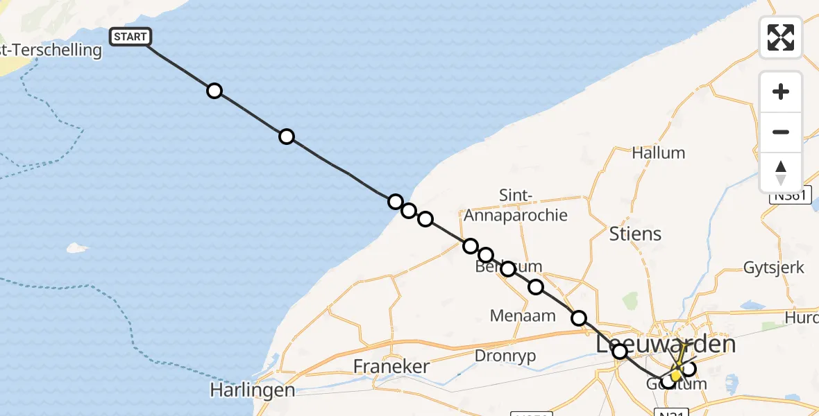 Routekaart van de vlucht: Ambulancehelikopter naar Leeuwarden, Feytsmastraat