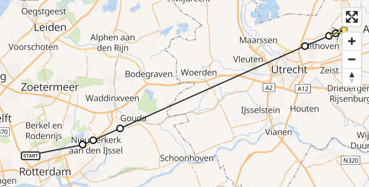 Routekaart van de vlucht: Politieheli naar Den Dolder, Lauwersmeer