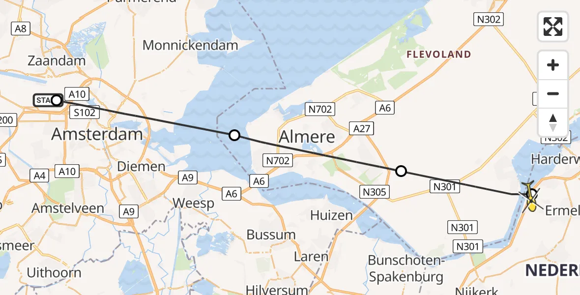 Routekaart van de vlucht: Lifeliner 1 naar Ermelo, Westhavenweg