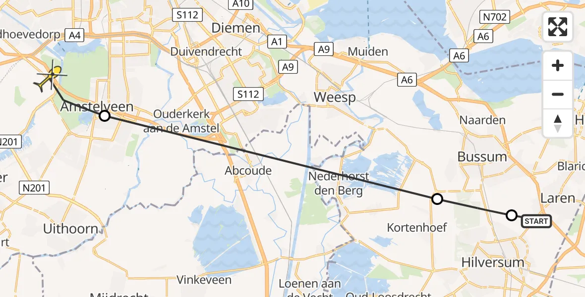 Routekaart van de vlucht: Politieheli naar Schiphol, Aardjesberg