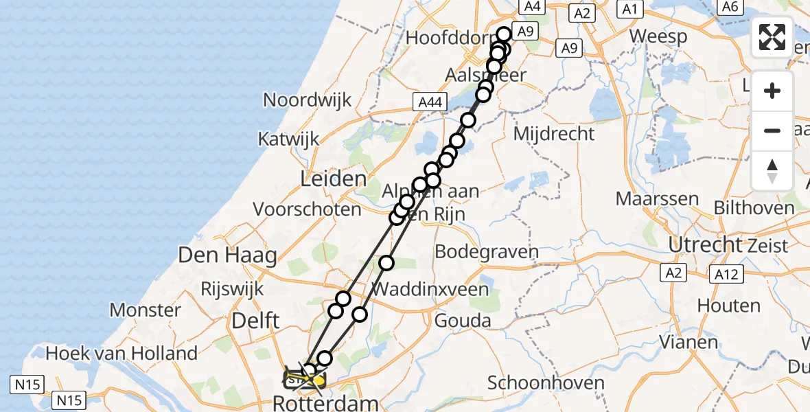 Routekaart van de vlucht: Lifeliner 2 naar Rotterdam The Hague Airport, A.H. Verweijweg