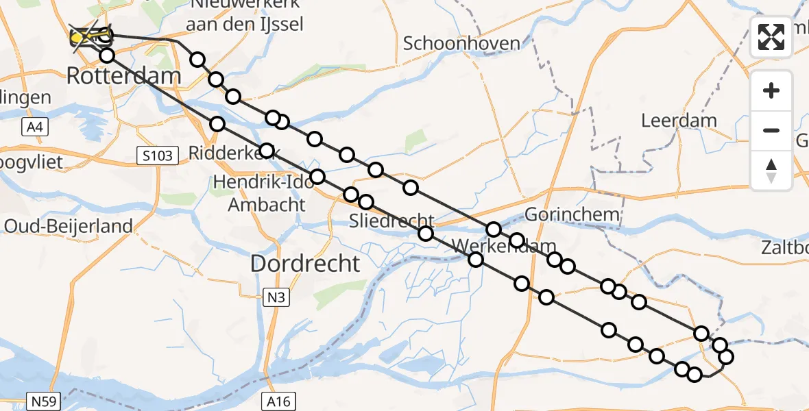 Routekaart van de vlucht: Lifeliner 2 naar Rotterdam The Hague Airport, Terletpad