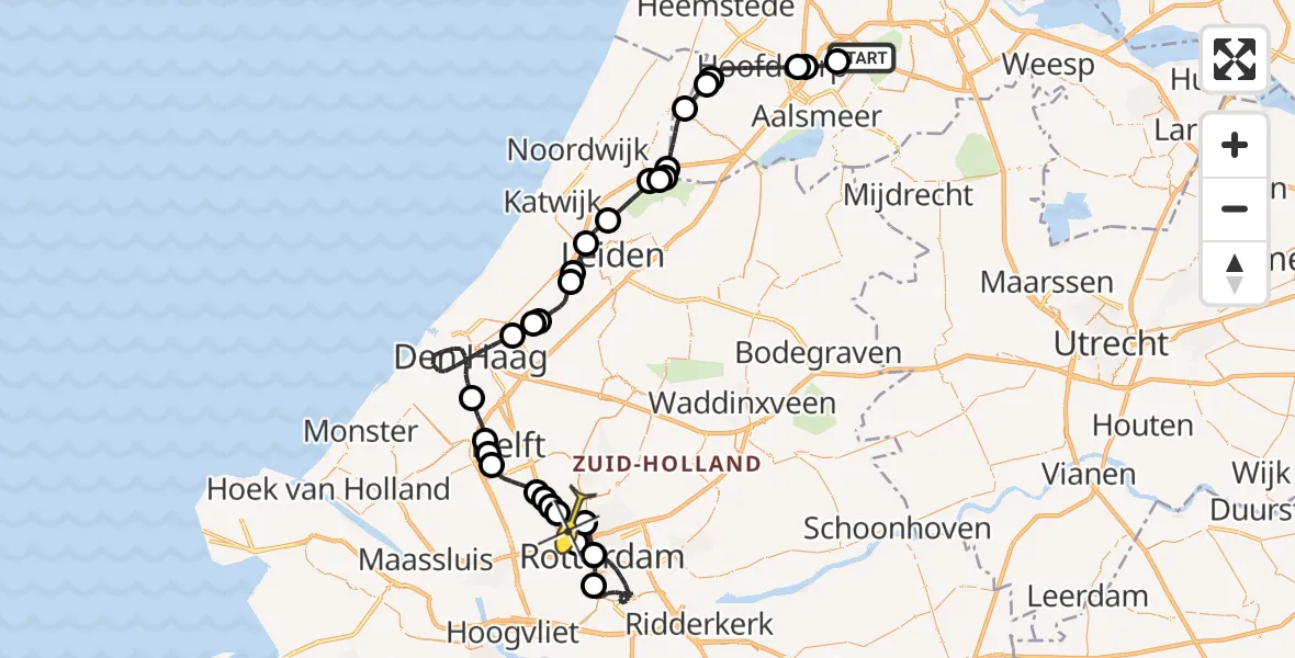 Routekaart van de vlucht: Politieheli naar Rotterdam The Hague Airport, Loevesteinse Randweg
