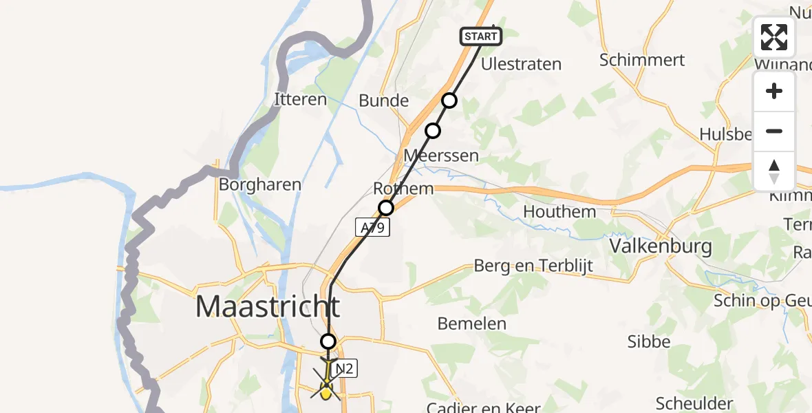 Routekaart van de vlucht: Lifeliner 3 naar Maastricht UMC+, P Debyelaan