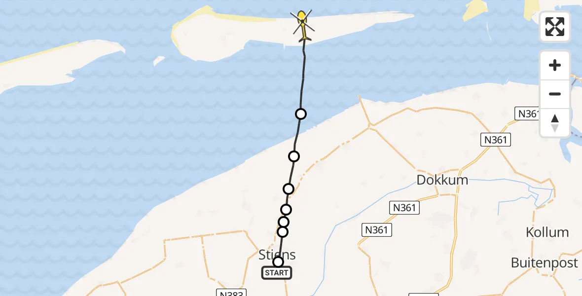 Routekaart van de vlucht: Ambulancehelikopter naar Buren, Ieleane