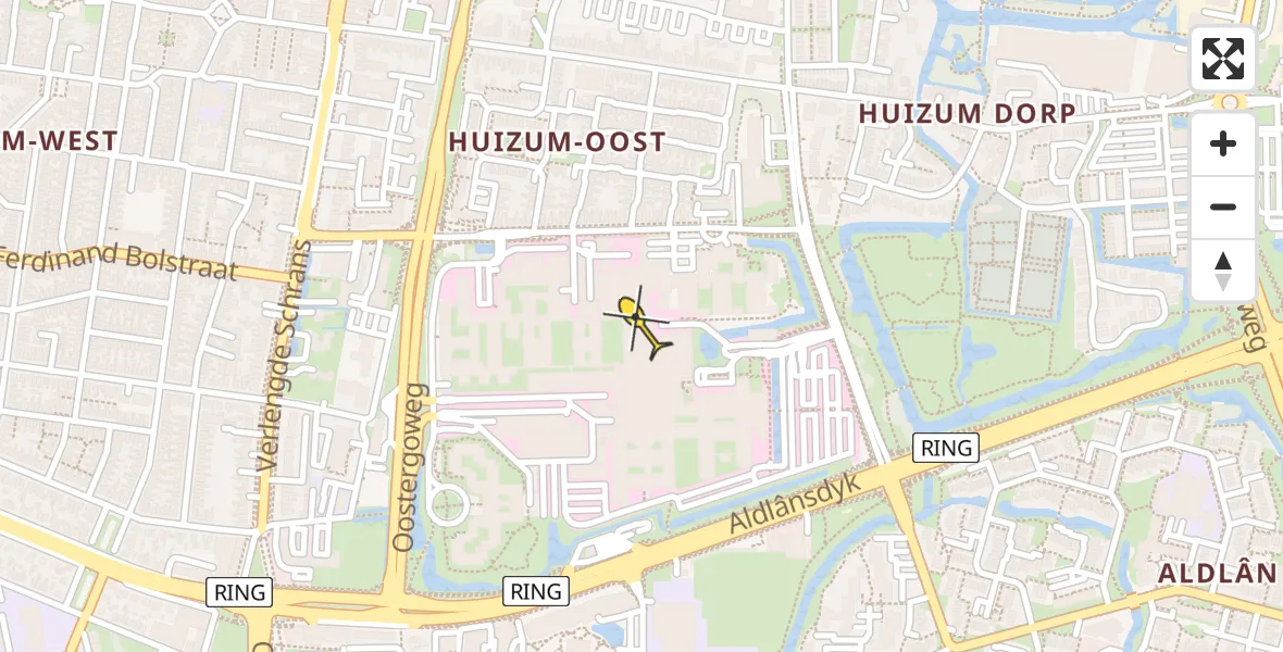 Vluchtroute Ambulancehelikopter van Leeuwarden naar Leeuwarden