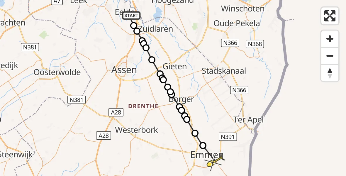 Routekaart van de vlucht: Lifeliner 4 naar Emmen, Breukenweg