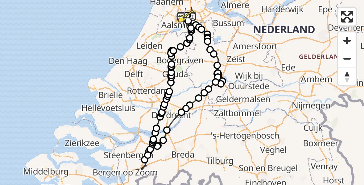 Routekaart van de vlucht: Politiehelikopter naar Schiphol, Amsterdam-Bataviaweg