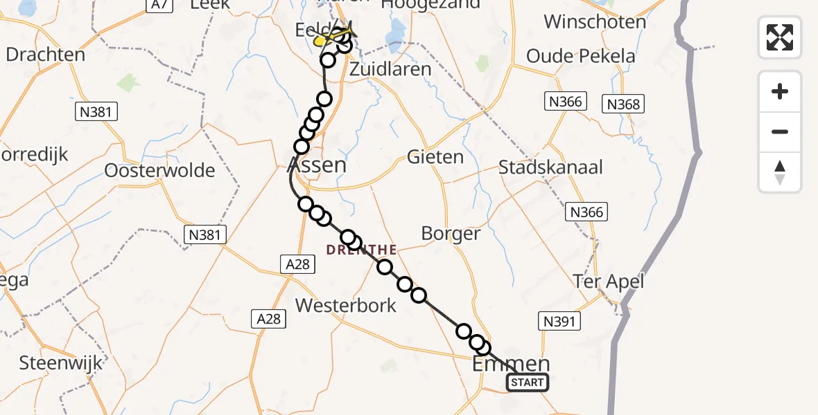 Routekaart van de vlucht: Lifeliner 4 naar Groningen Airport Eelde, Van Schaikweg