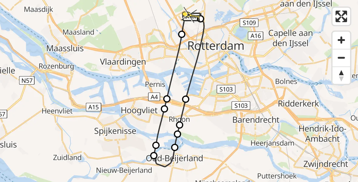 Routekaart van de vlucht: Lifeliner 2 naar Rotterdam The Hague Airport, Landzichtstraat