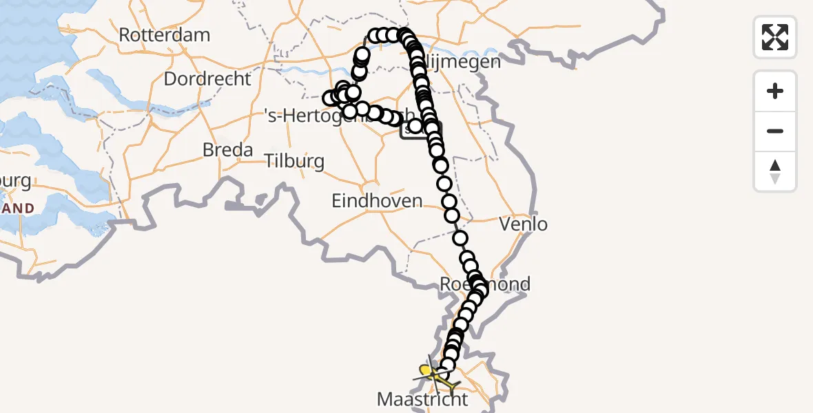 Routekaart van de vlucht: Politiehelikopter naar Maastricht Aachen Airport, Kromstraat