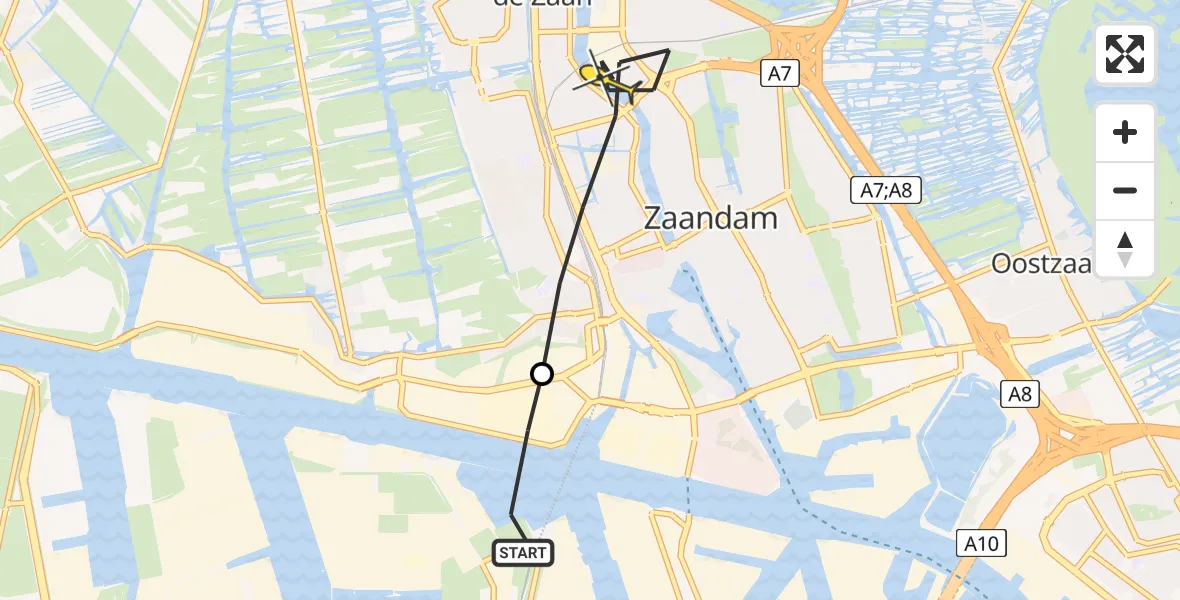 Routekaart van de vlucht: Lifeliner 1 naar Zaandam, Hoofdtocht