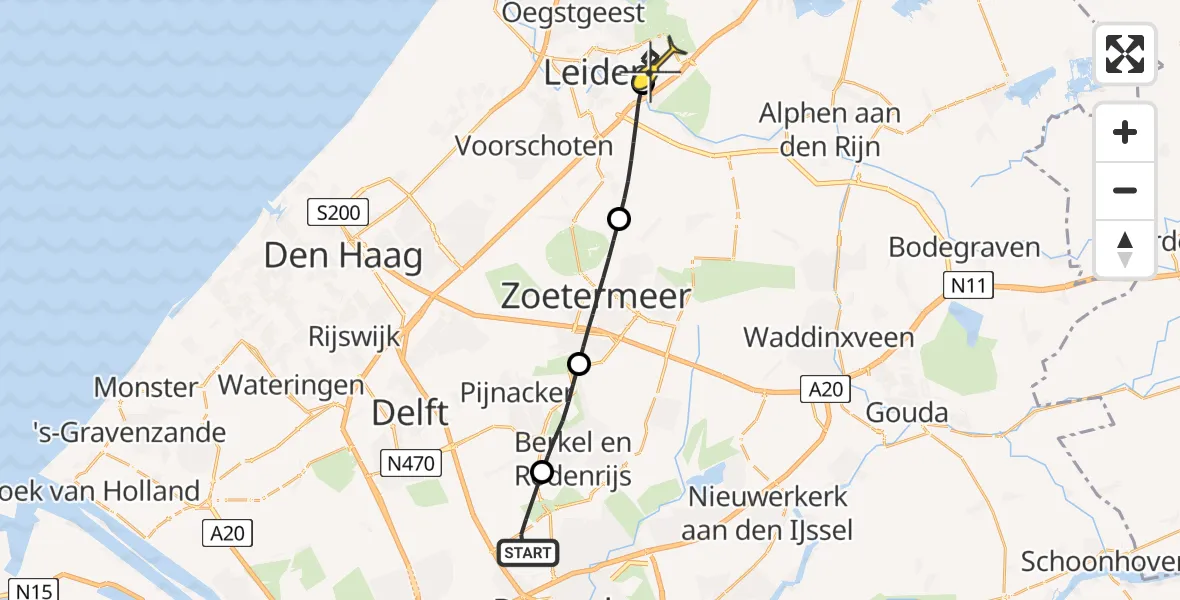 Routekaart van de vlucht: Lifeliner 2 naar Leiderdorp, Oude Bovendijk