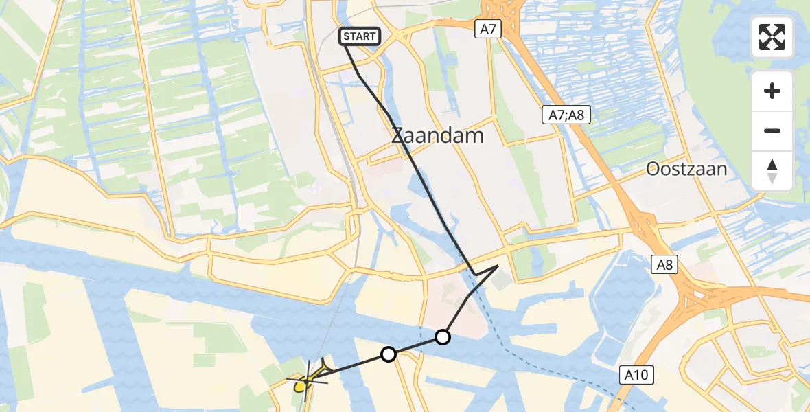 Routekaart van de vlucht: Lifeliner 1 naar Amsterdam Heliport, De Faam