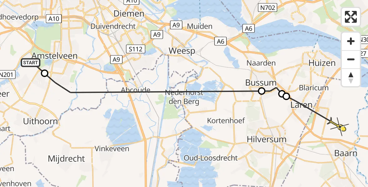 Routekaart van de vlucht: Politiehelikopter naar Eemnes, Jo Vincentlaan