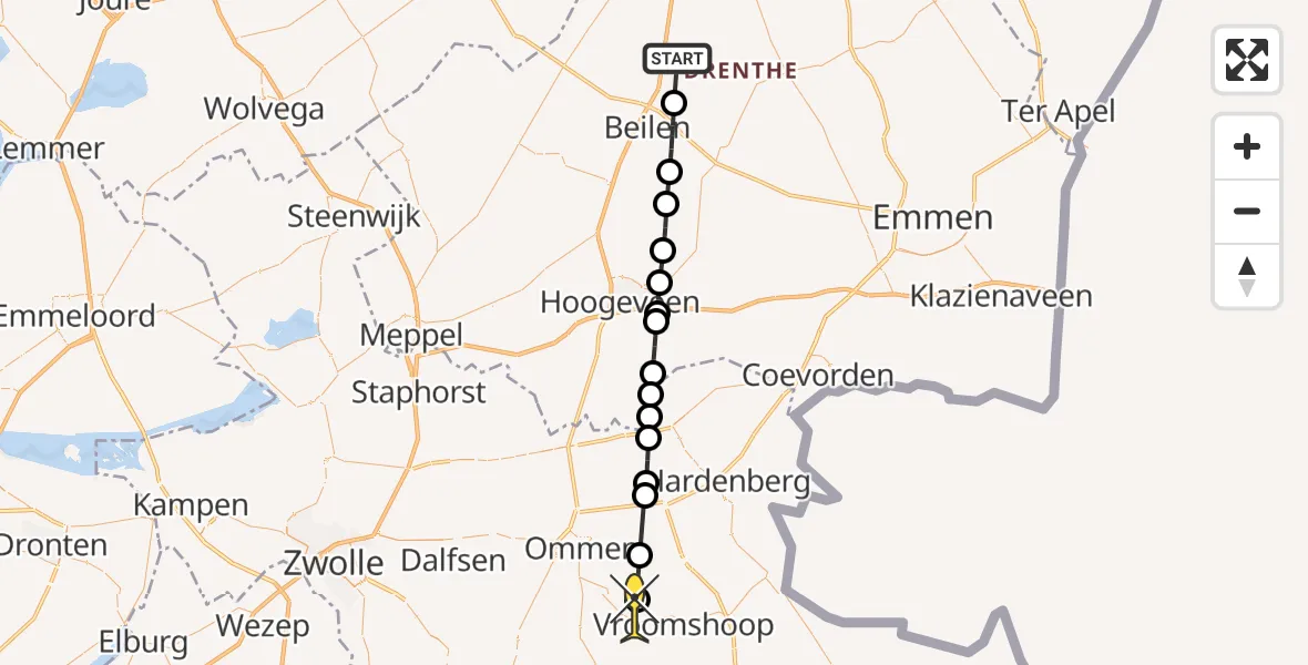 Routekaart van de vlucht: Lifeliner 4 naar Den Ham, Klatering