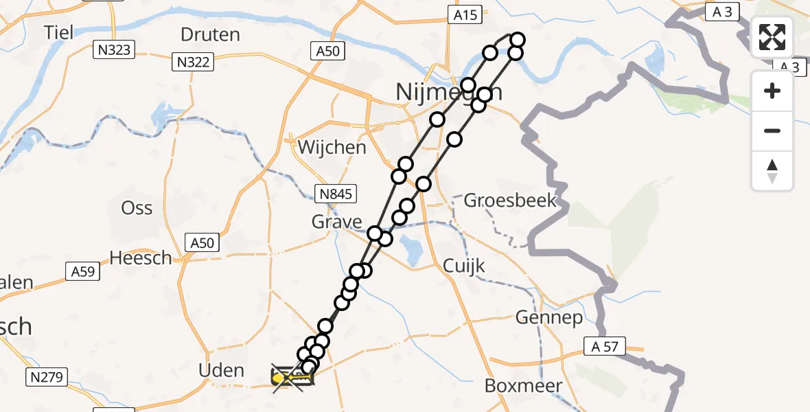 Routekaart van de vlucht: Lifeliner 3 naar Vliegbasis Volkel, Spoorweg