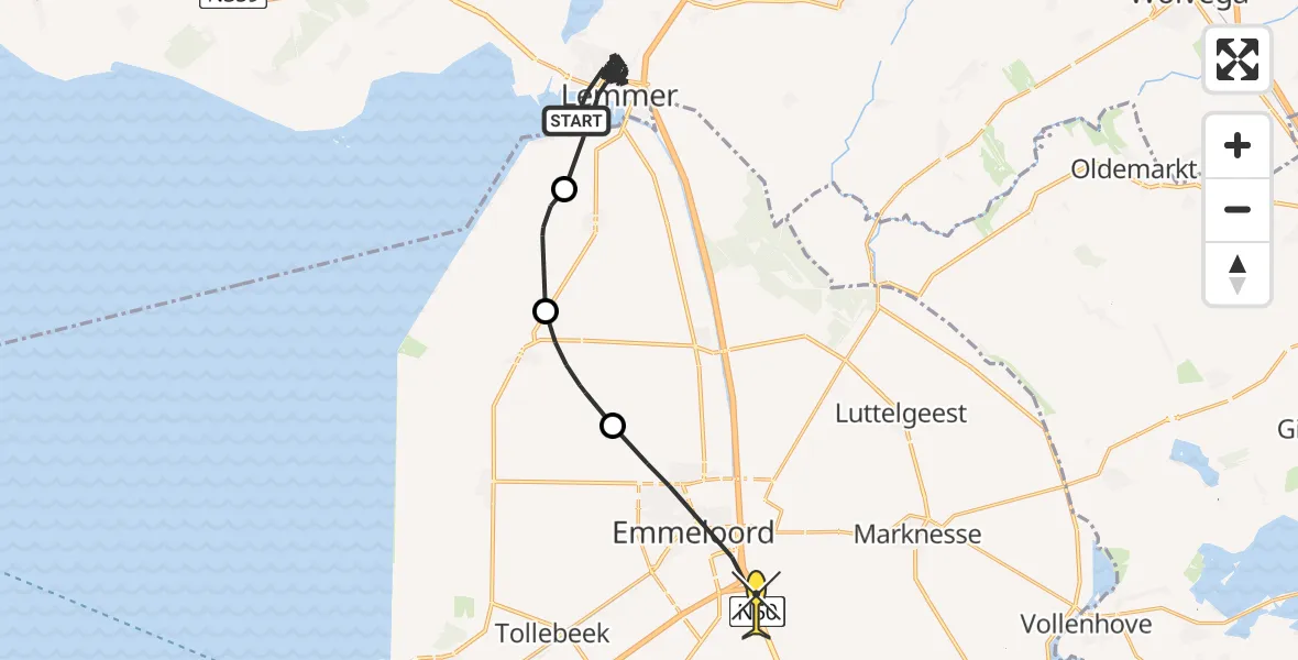 Routekaart van de vlucht: Politieheli naar Emmeloord, Gemini