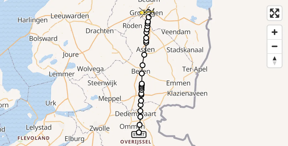 Routekaart van de vlucht: Lifeliner 4 naar Universitair Medisch Centrum Groningen, Brakelweg