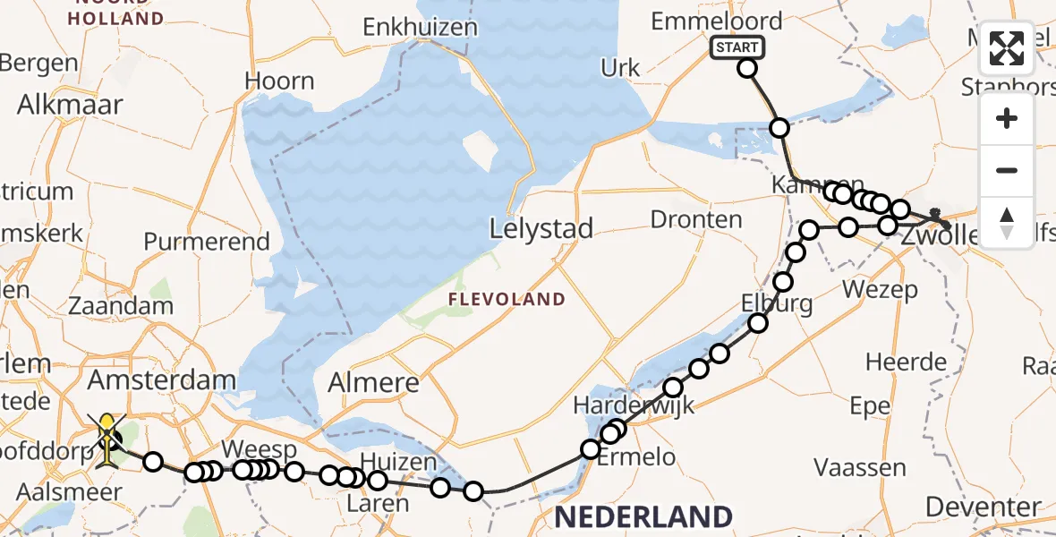 Routekaart van de vlucht: Politieheli naar Schiphol, Kamperpad