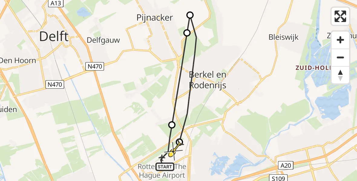 Routekaart van de vlucht: Lifeliner 2 naar Rotterdam The Hague Airport, Rodenrijseweg