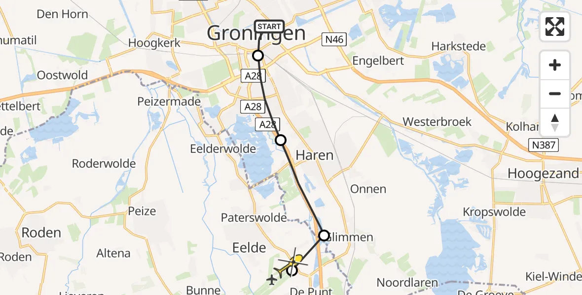 Routekaart van de vlucht: Lifeliner 4 naar Groningen Airport Eelde, Davidstraatbuurt