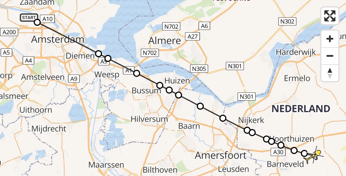 Routekaart van de vlucht: Lifeliner 1 naar Kootwijkerbroek, Westhaven